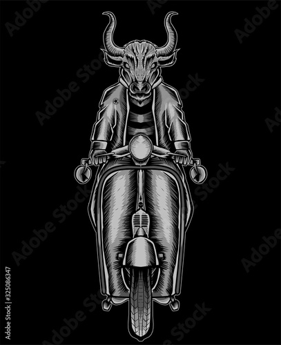 Bull riding on motorcyle template-vector
