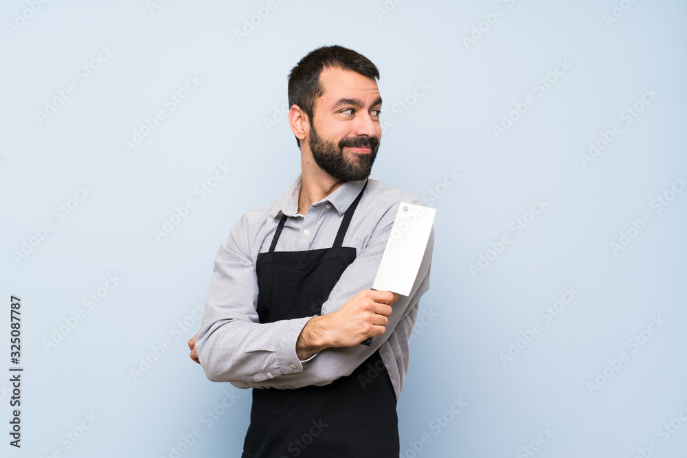 Happy Chef over blue wall Happy Chef over blue wall