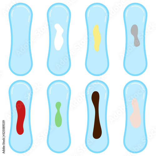 Daily sanitary pad with vaginal discharge set isolated on white background.