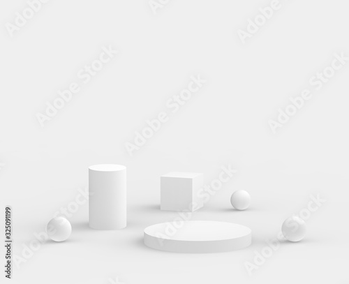 3d white gray  podium minimal studio background. Abstract 3d geometric shape object illustration render. Display for cosmetics and beauty fashion product.