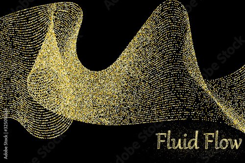 Golden particles. Fluid flow. Gold glitter texture