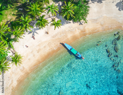 Aerial view tropical beach Sai Nuan, koh Tao, Thailand