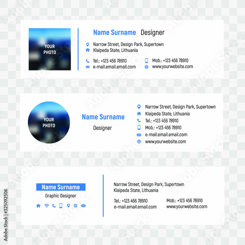 Business e-mail signature vector template. Business user internet contact illustration