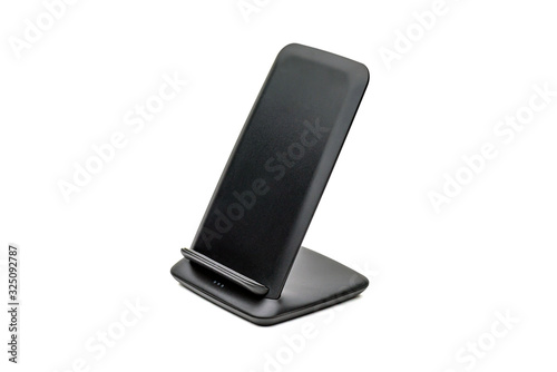 cellphone wireless charging stand pad on white background