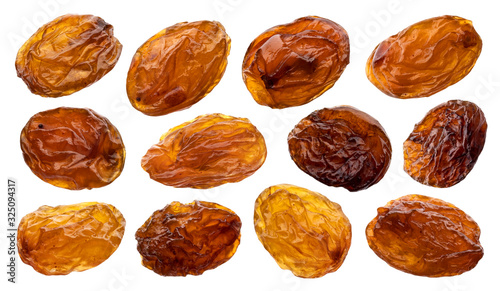 Raisins isolated on white background, close up