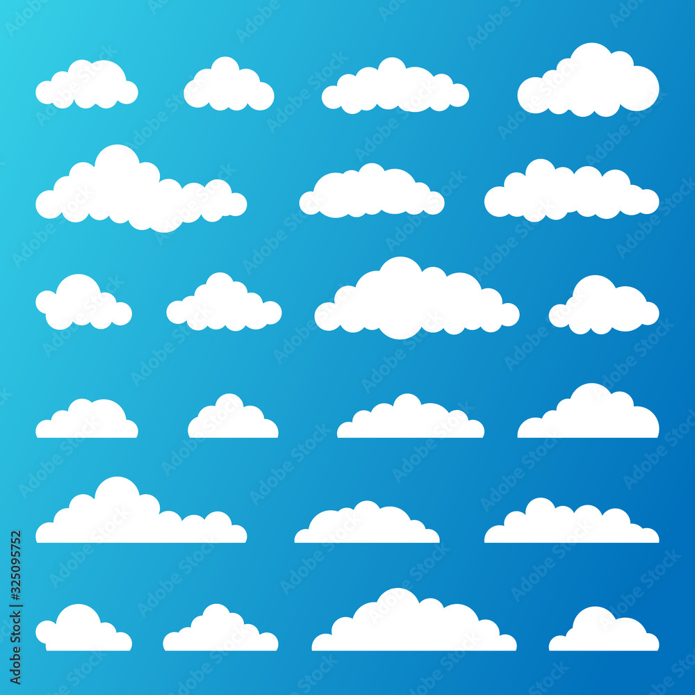 Set of White Clouds on a Blue Sky Background