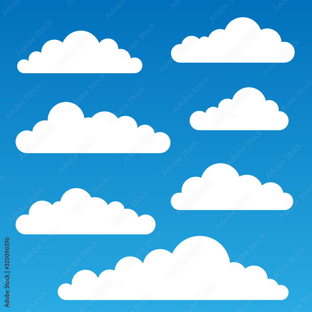 Set of White Clouds on a Blue Sky Background