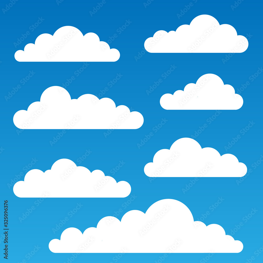 Set of White Clouds on a Blue Sky Background Set of White Clouds on a Blue Sky Background