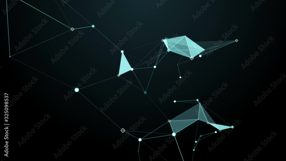 Abstract beautiful geometric background with moving lines, dots and triangles. Plexus fantasy abstract technology.