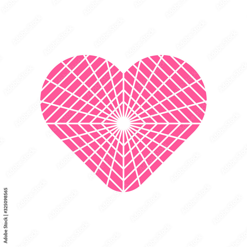 Spider web in pink heart symbol vector isolated on white background.
