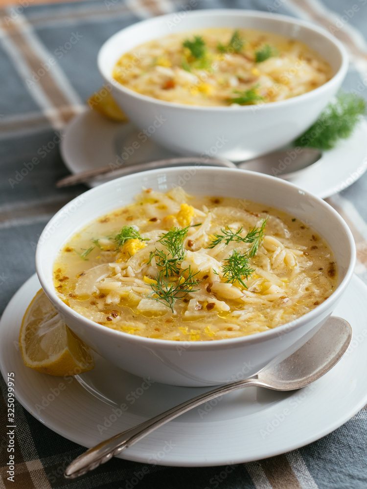 Lemony Fennel Soup with Orzo