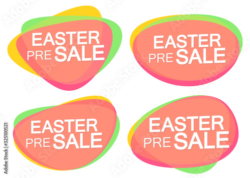 Set Pre-Order Easter Sale bubble banners design template, discount tags, app icons, vector illustration