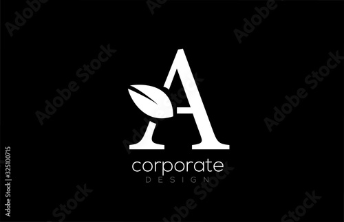 black and white A letter alphabet leaf logo icon design for company and business