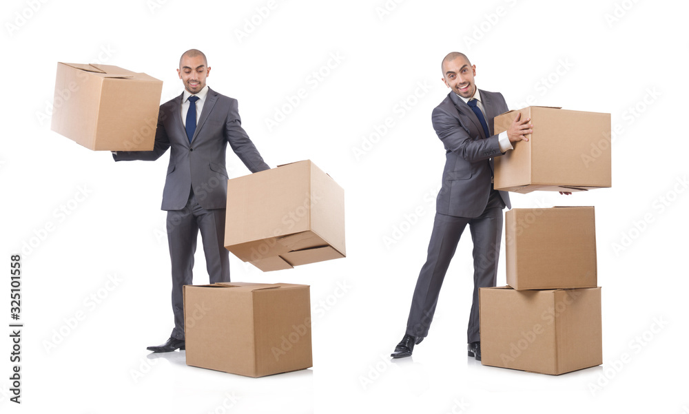 Businessman with box isolated on the white Businessman with box isolated on the white