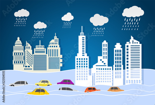 flooding water in city , Rain and flood concept