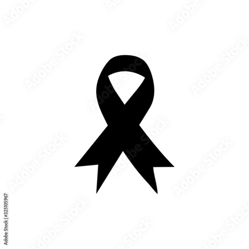 Black awareness ribbon on white background. Mourning and melanoma symbol.