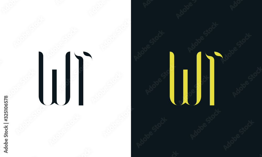Minimalist abstract line art letter WT logo. This logo icon incorporate with two letter in the creative way.