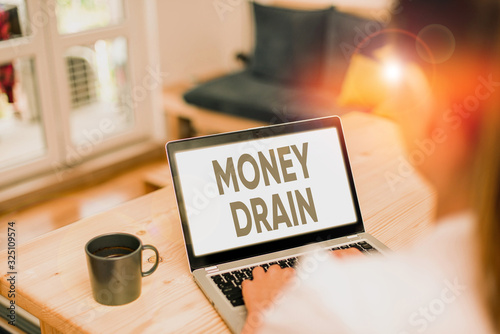 Writing note showing Money Drain. Business concept for To waste or squander money Spend money foolishly or carelessly