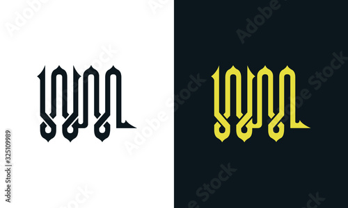 Minimal luxury line art letter WM logo. This logo icon incorporate with two Arabic letter in the creative way. It will be suitable for Royalty and Islamic related brand or company.