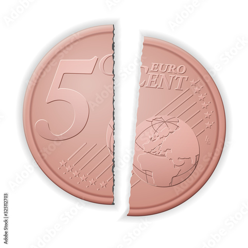 Broken five euro cent