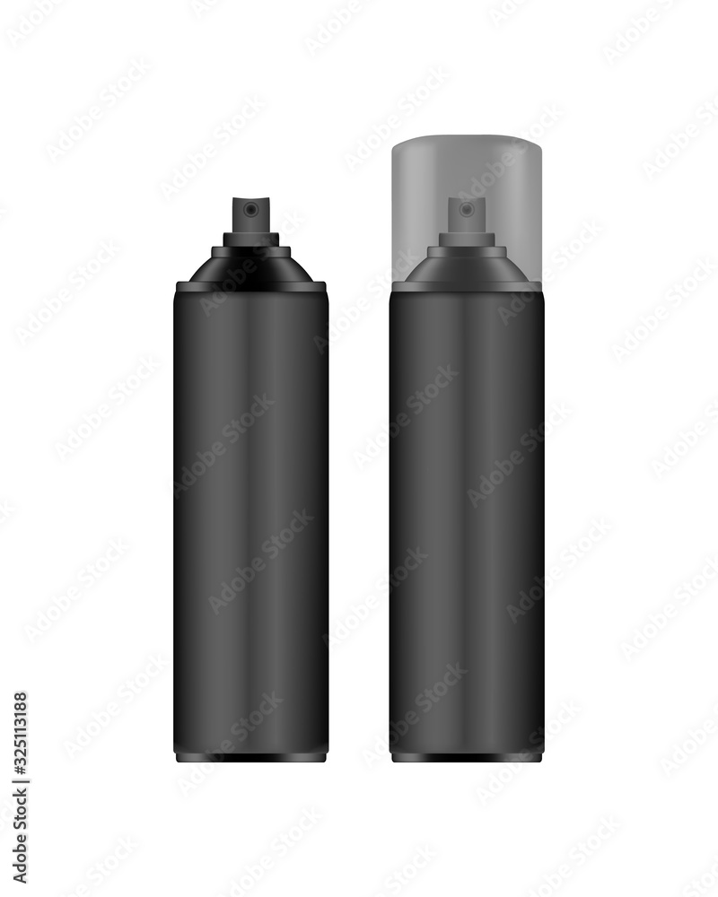 Black 3d spray bottle mockup isolated on white background Black 3d spray bottle mockup isolated on white background
