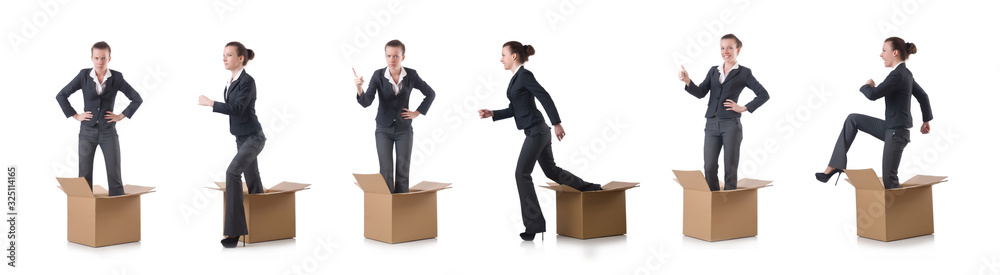 Woman with boxes on white Woman with boxes on white