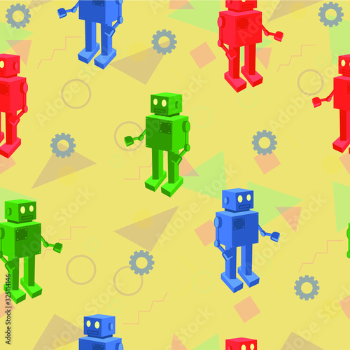Vector Illustration Vintage Robots Seamless Pattern Background 