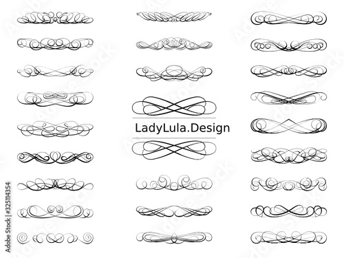 Decorative calligraphic flourishes - Set 001. 25 ornamental vector designs