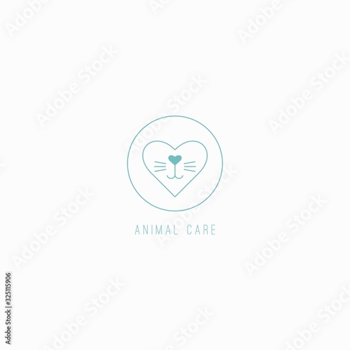Cute animal muzzle. Pet Care Logo, Emblem. Animal Care. Minimalistic Outline round Icon. Cartoon style, thin line stroke design. Trendy Vector illustration. Icon is isolated on a white background