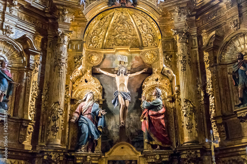 Limpias, Spain. Wooden sculpture of the Cristo de la Agonia (Christ of Agony)he Iglesia de San Pedro (St Peter's Church)
