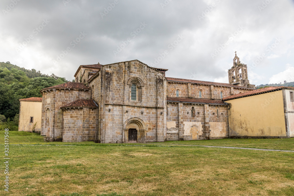 Villaviciosa, Spain. The Santa Maria Monastery of Valdedios, a Roman Catholic pre-romanesque church located in Asturias Villaviciosa, Spain. The Santa Maria Monastery of Valdedios, a Roman Catholic pre-romanesque church located in Asturias