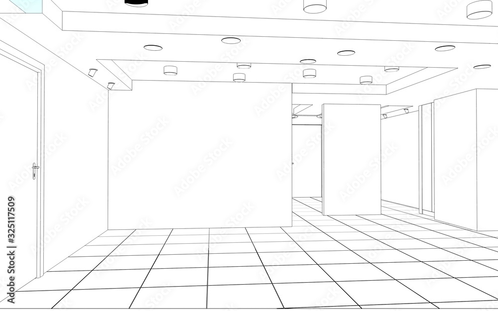 empty pavilion, contour visualization, 3D illustration, sketch, outline empty pavilion, contour visualization, 3D illustration, sketch, outline