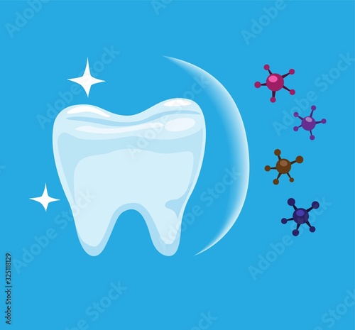 teeth protection from bacteria, healthy tooth dental care cartoon flat illustration vector in blue background
