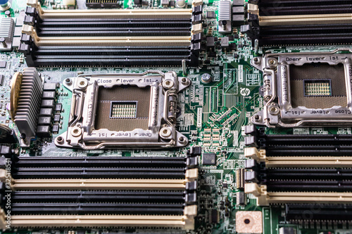 Green computer mainboard with empty cpu socket