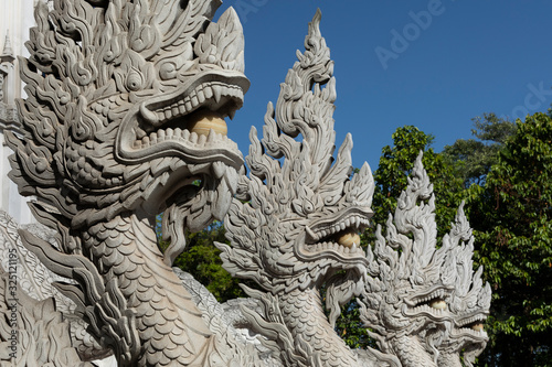 Dragon sculptures at Buu Long Pagoda, a Buddhist temple in Ho Chi Minh City, Vietnam on a sunny day