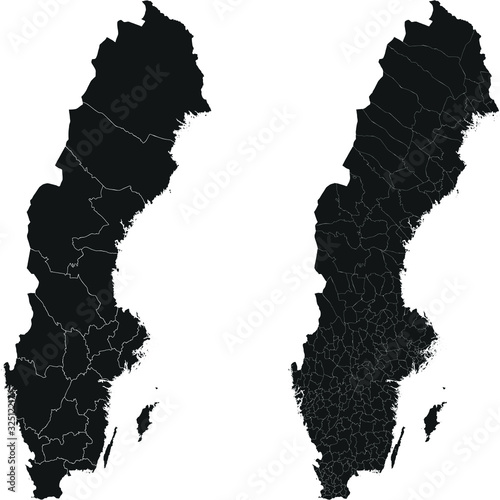 Sweden vector maps with administrative regions, municipalities, departments, borders