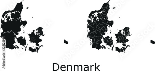 Denmark vector maps with administrative regions, municipalities, departments, borders
