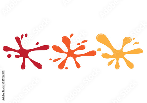 Splashing and blots sauce, ketchup, mustard, chili sauce, dripping on white background, vector illustration