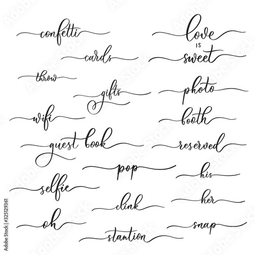 Wedding calligraphic inscriptions -  welcome,his,her, cards, gifts, photo, booth.