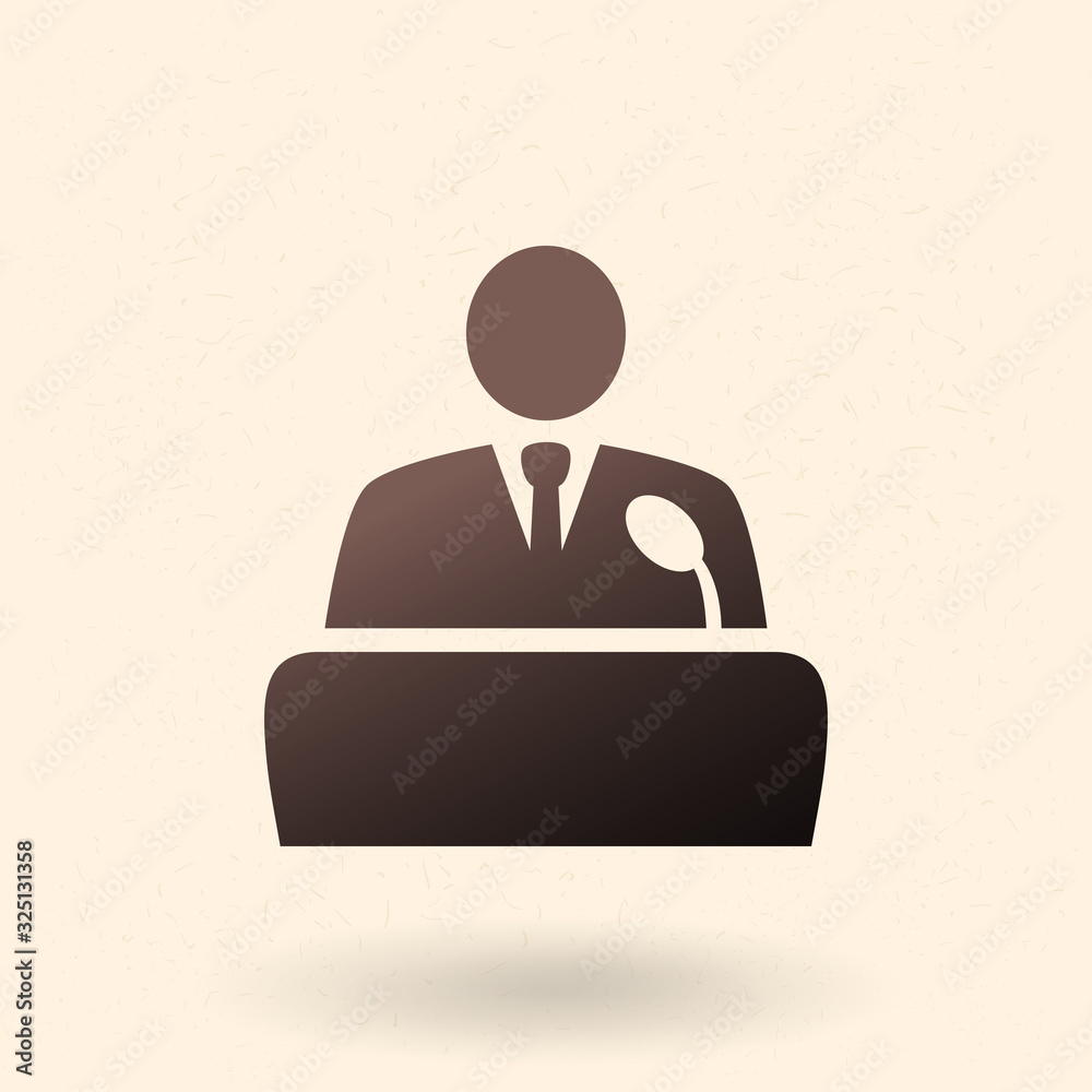 Vector Politician Icon - Man in Suit in front of Microphone