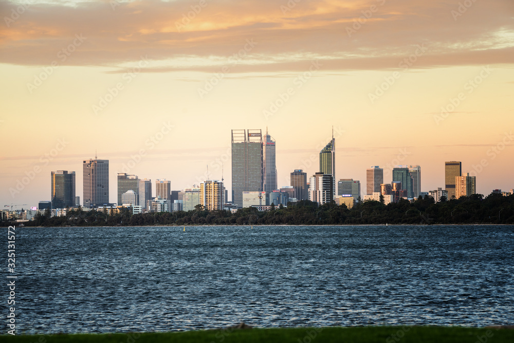 Sunset over Perth skyline, Western Australia