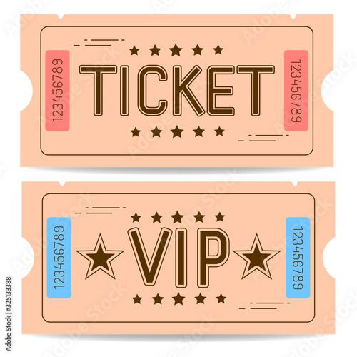 Set Vector Of A Ticket Icon In A Flat Style. Retro Ticket Stub .