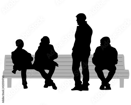Young men are sitting on a park bench. Isolated silhouettes on a white background