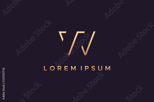Gold Line Initial Letter W Logo. Flat Vector Logo Design Template Element.