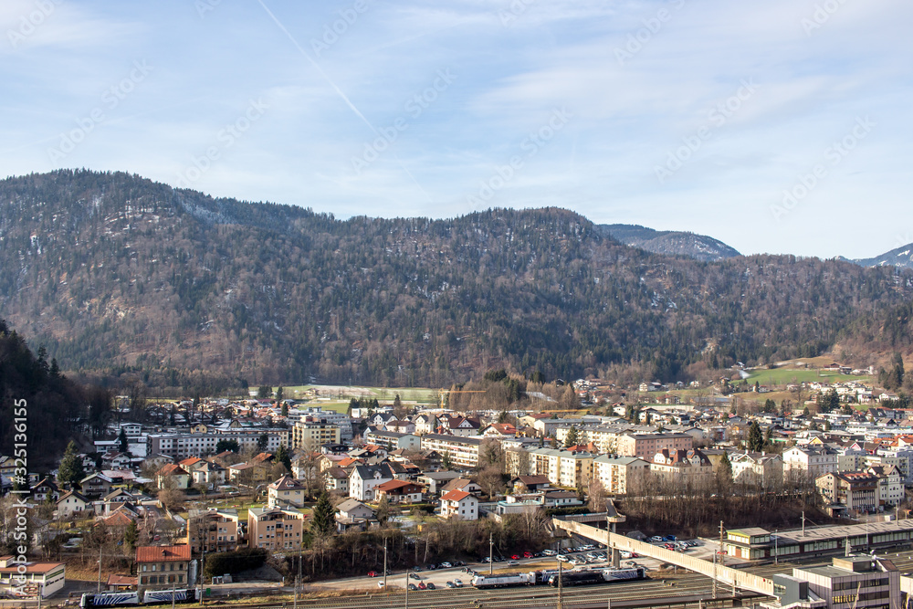 Panoramic view of Kufstein Austria, wonderful mountain panorama with a distant view