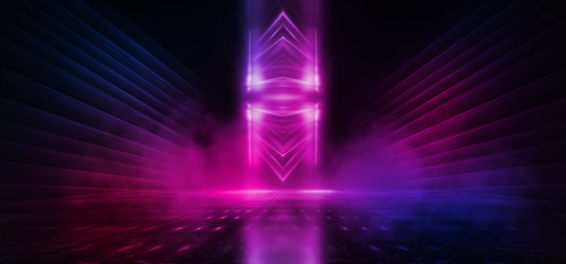 Dark background with lines and spotlights, neon light, night view. Abstract pink background.