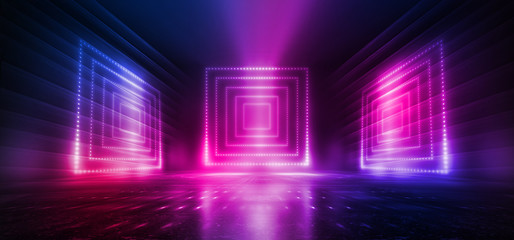 Dark background with lines and spotlights, neon light, night view. Abstract pink background.