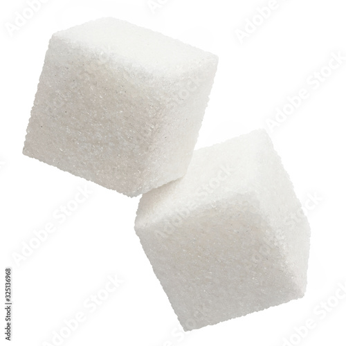 Flying delicious sugar cubes, isolated on white background