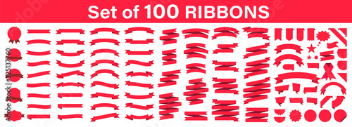 Set of 100 Ribbons. Ribbon elements. Starburst label. Vintage. Modern simple ribbons collection. Vector illustration. photo