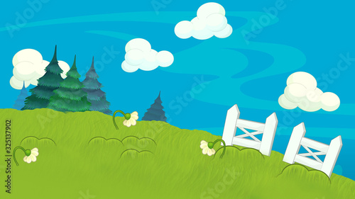 cartoon farm ranch with meadow with space for text illustration